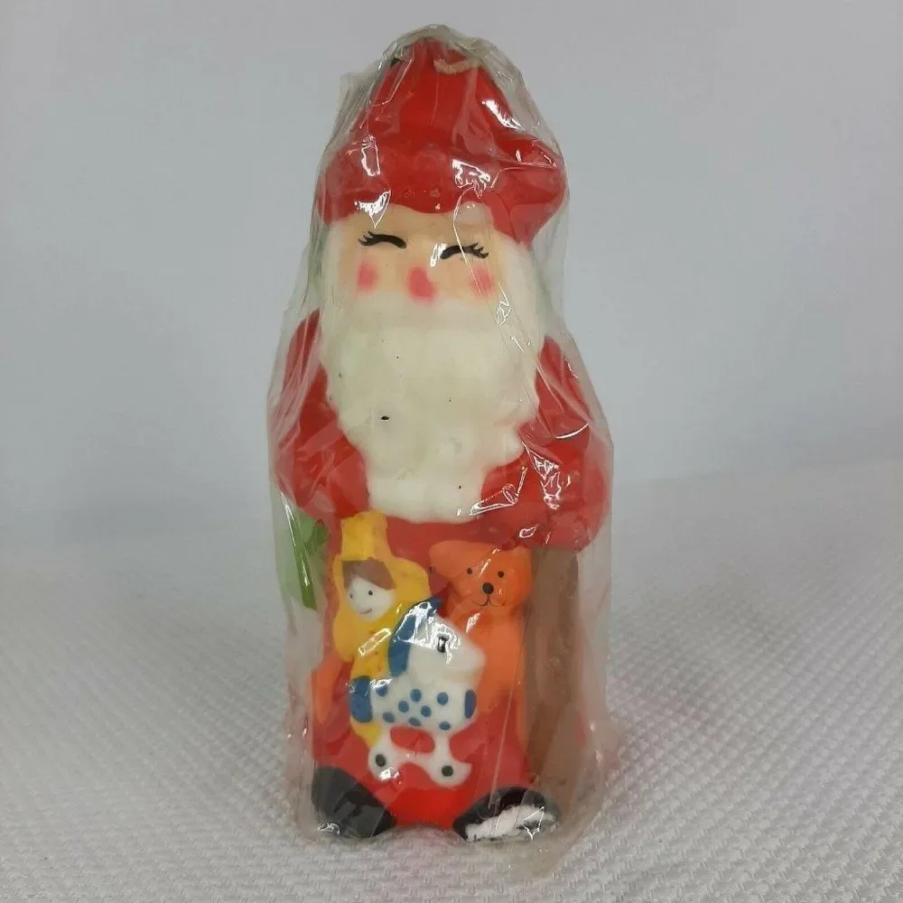 Vintage 1960s Wax Candle Santa Sack Of Toys New Sealed 7